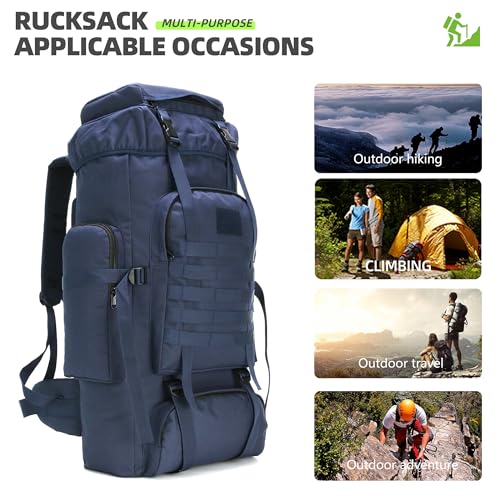 King'sGuard 70L Camping Hiking Backpack for Men Women Large Military Tactical Backpack Molle Rucksack Backpack for Outdoor - color: Blue