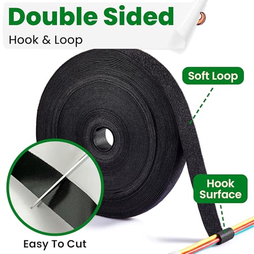 ECOHomes 1 Inch x 90 FT Double Sided Hook and Loop Roll Tape (Black) | Two Sides, Self Stick, No Adhesive, Reusable, Cable Ties Wrap for Cable Management, Heavy Duty, Extender Straps, Wire Strips - color: Black, size: 1 In x 90 FT
