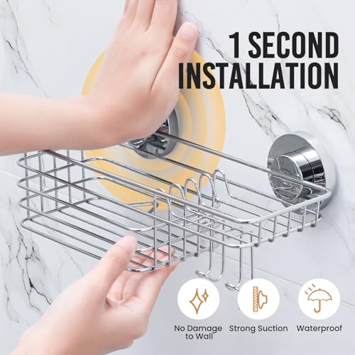 Shower Caddy Suction Cup, 3 Pack Heavy Duty Bathroom Organizer | Silver Soap Holder, Removable Bathroom Organizer With Hook, Rustproof Shower Storage - color: 3 X Silver