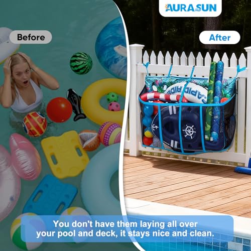 AURASUN 61" L x 25" W Poolside Hanging Pouch for Fence & Deck (Side Pocket) - size: L - 61" L x 25" W