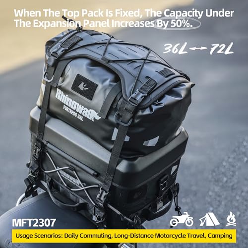 Rhinowalk Modular Motorcycle Saddle Bag Combo – MFT2305 Base Top Case + MFT2308 36L Waterproof Insert for Flexible Storage - style: Hard Case+inner Bag (Mft2307)