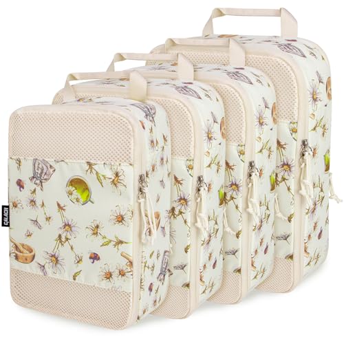 Extra Large Compression Packing Cubes for Carry On, 4 Set Lightweight Travel Packing Organizers with Breathable Mesh, Expandable Compression Cubes for Travel, Herbal - color: Herbal