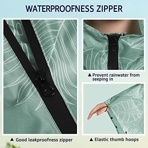ANYOO Waterproof Rain Poncho Lightweight Reusable Hiking Hooded Coat Jacket for Outdoor Activities - color: Green Leaf