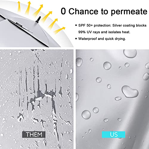 G4Free 47/54/62/68 Inch UV Protection Golf Umbrella Oversized Sun Umbrella | UPF 50+, Auto Open, Vented Double Canopy, Extra Large Coverage, Heavy Duty, Windproof Stick Umbrella - color: Blue/Silver, size: 68 inch