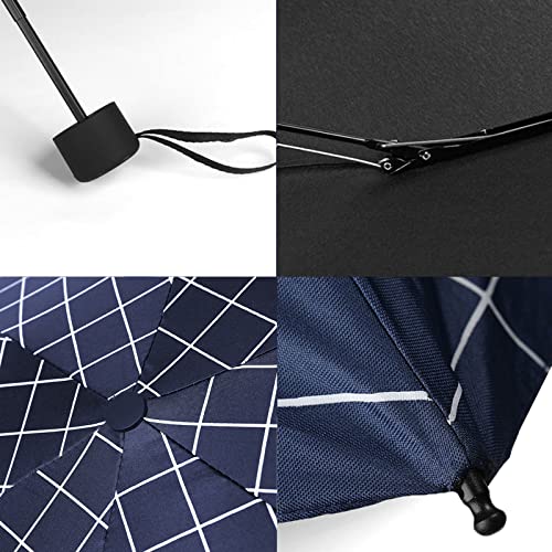 GAOYAING Compact Travel Umbrella with Case Sun&Rain Lightweight Small and Compact Suit for Pocket 34 Inches - color: Blue Grid Pattern, size: 34 Inches