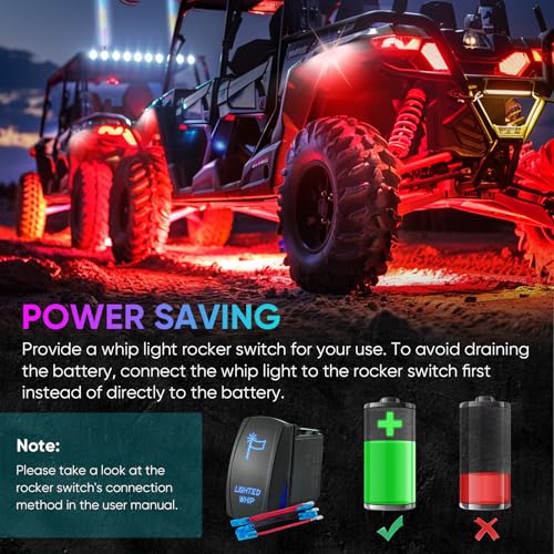 2PCS 3FT Whip Light and 4PCS Rock Light Combo Kit with Spring Base, Switch, App Control, Universal for UTV/ATV/RZR/SxS/Can-am - size: 3FT 2Pcs +4Pcs Rock Lights