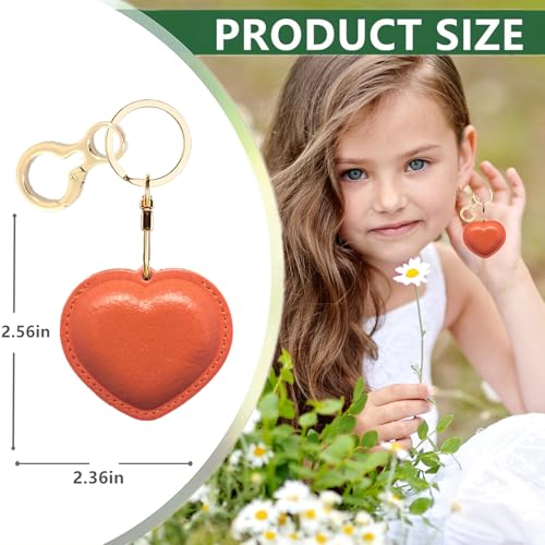 Leather Keychain holder Protective Case Compatible with Apple AirTag - color: Orange Heart