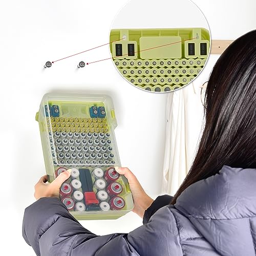 Battery Organizer Storage Case with Tester Checker. Batteries Holder Box Container for 120+ AA AAA 9V C D Lithium CR2025 CR1632 CR2032 Coin Cell Battery with Wall-Mounted Design -Green - color: Green