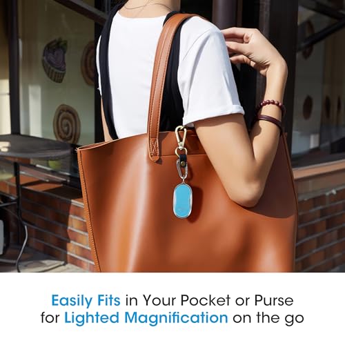 OttLite Pocket LED Magnifier with Carabiner Clip, Light Blue | 3.5x Pocket LED Magnifier | Automatic On/Off | Carabiner Clip Included - color: Light Blue