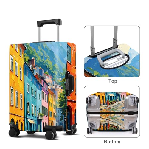 Colorful Houses Luggage Cover Washable Suitcase Cover Protector Fit 20-22 Inch Luggage Durable Travel Bag Cover with Zipper Closure S - color: Colorful houses, size: S(20-22inch suitcase)