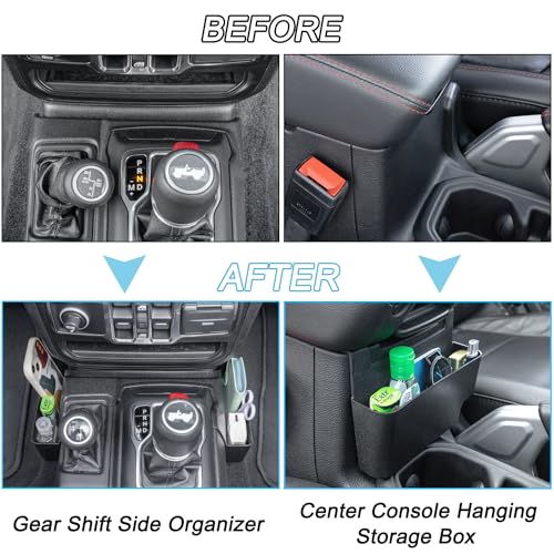 2PCS Center Console Organizer for 2018-2026 Jeep Wrangler & Gladiator - color: Gear Shift Side Tray & Hanging Tray
