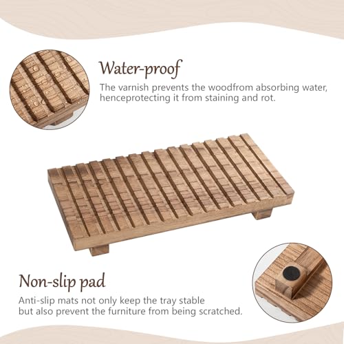 Bathroom Tray Rustic Farmhouse Decor Wood Stand, 10" * 4.5" Brown | Waterproof, Lightweight, Easy Clean, Wood Riser Kitchen soap holder Accessories for Office Desk, Vanity, Counter, Sink - color: Brown, size: 10" x 4.5" x 1.6"