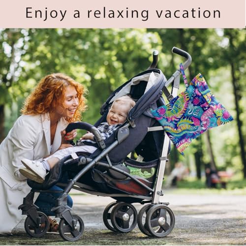 Wet Bag, 4Pcs Wet Dry Bag Set, Reusable Waterproof Bags with Ocean Creature & Shell Patterns for Women, Suitable for Beach Trips & Daily Organizing - color: Ocean Creature & Shell