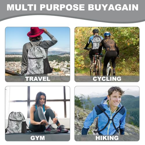 HOLYLUCK Men & Women Outdoor Sport Gym Sack Waterproof Drawstring Backpack Bag (Standard With Drawstring, Grey Camo) - color: Grey Camo, style: Standard With Drawstring