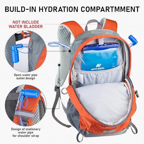 N NEVO RHINO Hiking Backpack,20L Waterproof Hiking Outdoor Daypack | Lightweight Travel Camping Foldable Daypack,Small Backpack for Men Women - color: Orange
