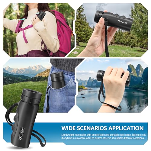 10x25 Waterproof Compact Monocular | High Definition Wide View, Telescope Monoculars, Comes with Cleaning Cloth, Case & Neck Strap, Black