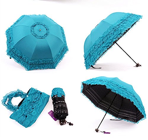 Honeystore Princess Lace Ultraviolet-Proof Folding Umbrella Anti-uv Dome Parasol - color: Style1 Blue