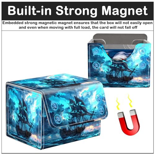 Card Deck Box for MTG Trading Cards with Magnetic Closure,Premium Card Storage Box Case Cover for TCG CCG Magic Cards,Blue Pirate Ship - color: Blue Pirate Ship
