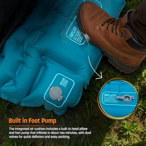 Sleeping Bag with Built-in Pad (AirPack Sleeper) - All-in-One Inflatable Sleeping Pad and Zip-Up Blanket for Camping with Built-in Foot Pump (Black/Green) 80"×30" - color: Black