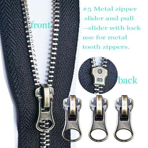 Zipper Repair Kit 39 Pcs, #5 Sliders with Pull, Metal Zippers Retainer Box,Insertion Pin 6 Sets, Replacement Zip Bottom/Top Stop, Metal, Plastic, Nylon Coil Zippers Head FIx on Jaceket