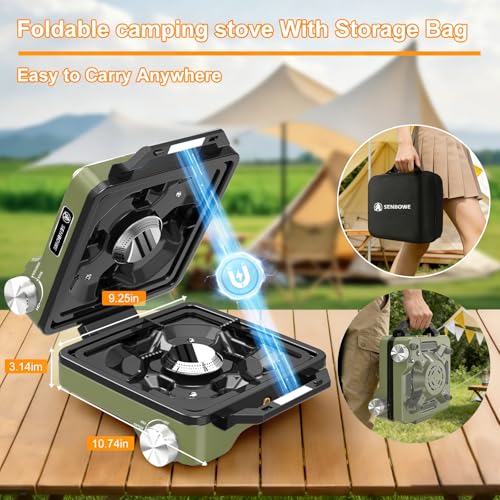 2-Burner Pro Camping Stove,24000 BTU Camp Stove,Foldable Propane Stove Includes Carry Bag,Windscreen Griddle, Portable Stove,Camping Essentials,Suitable For Outdoor Cooking,Tailgating,Grilling (Green)