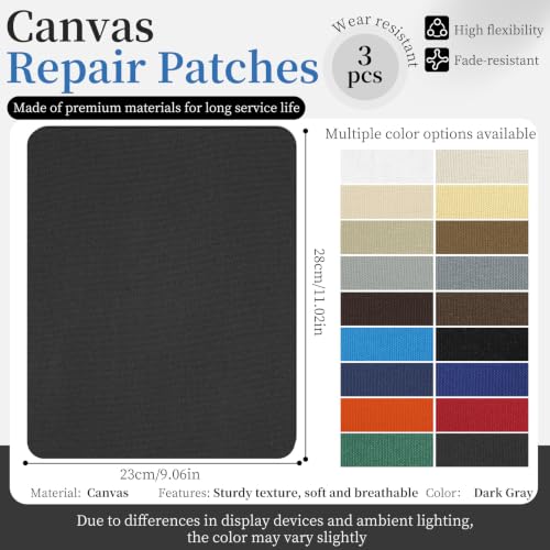Canvas Repair Patch, Self Adhesive Waterproof 9x11in, Dark Gray - color: Dark Gray
