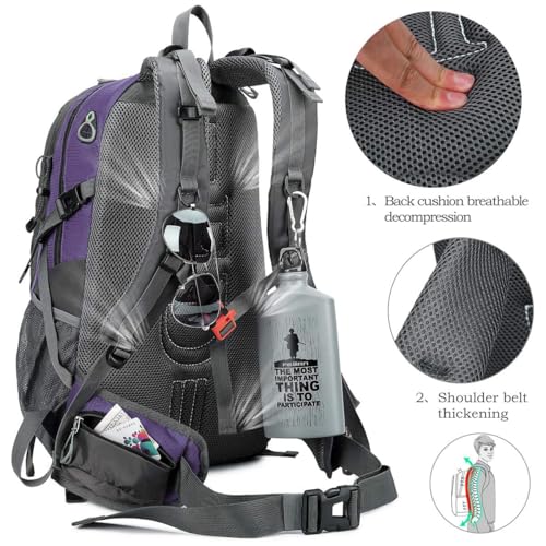 FENGDONG 40L Waterproof Lightweight Hiking,Camping,Travel Backpack for Men Women Purple - color: A3- Purple