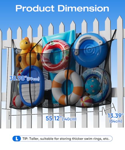Pool Float Storage Bag, 55"x13"x39" Large Capacity Hanging Pool Toy Holder Net, Mesh Bag for Pool Toys, Outdoor Toy Organizer for Pool Floats, Noodles, Inflatable Ball, Swimming Ring, Raft - size: large