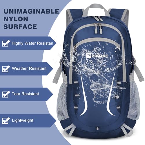 ZOMAKE Lightweight Packable Backpack 35L, Foldable Backpacks Water Resistant Collapsible Light Daypack for Hiking(Navy Blue) | Light Hiking Backpacks Water Resistant Collapsible Day Pack for Travel, Everyday Carry, Multi-Pocket Layout, Heavy Duty Nylon -