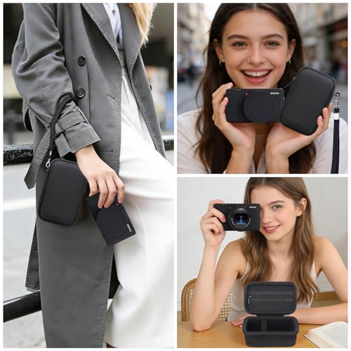 BOVKE 2-in-1 Camera Case Bundle Set for Sony ZV-1 Digital Camera, Black | Shockproof EVA Hard Case & Anti-Slip Soft Silicone Skin Cover w/Removable Lens Cap, Sony ZV 1 Camera Protection Bundle Kit - color: Black