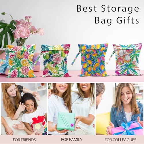 Wet Bag, 4Pcs Wet Dry Bag Set, Reusable Waterproof Bags with Citrus & Tropical Fruit Patterns for Women, Great for Beach Getaways & Travel - color: Citrus & Tropical Fruit