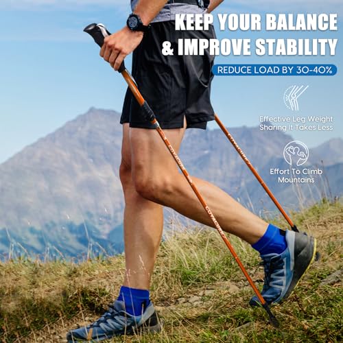 Covacure Hiking Poles Collapsible Lightweight-Aluminum 7075 Trekking Poles - color: Orange