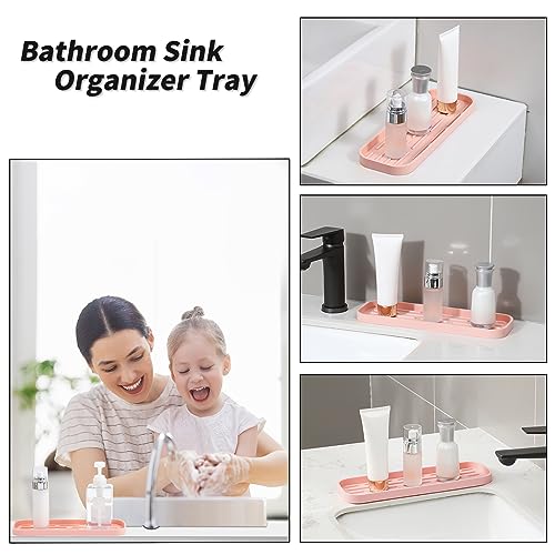 MicoYang Silicone Kitchen Sink Organizer Tray for Multiple Usage,Easy Clean,Eco-Friendly Sponges Holder for Kitchen Bathroom Counter or Sink,Dish Soap Dispenser,Scrubber,Bottle,Cup Pink 12" x 4” - color: Pink, size: 12" x 4" x 0.7"