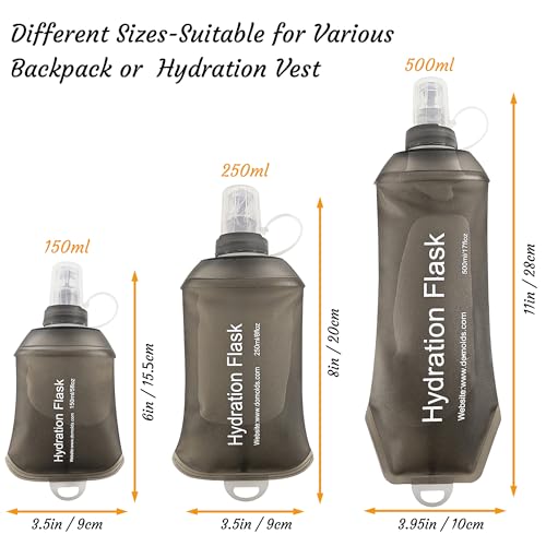 J.CARP 250ml Soft Flask Running Water Bottles, TPU Foldable Running Hydration Flask for Hydration Pack Cycling Hiking Climbing Outdoors Motorbike Dark Grey - color: Dark Grey, 250ml
