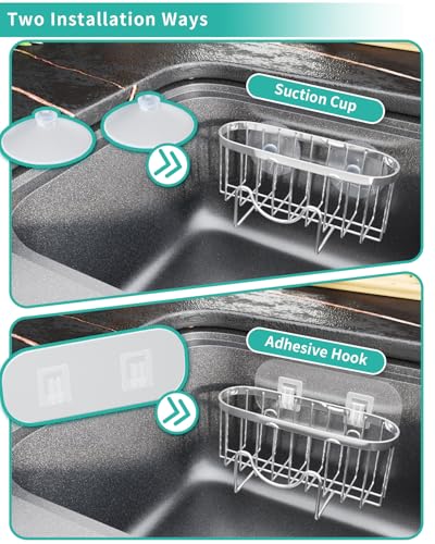 HapiRm Kitchen Sponge Holder for Sink - 2 Installation Methods Kitchen Sink Caddy Organizer with Unique M-Shaped, Rustproof Stainless Steel Sponge Caddy - Silver (Large) - color: Silver, size: with M-shaped Holder (Large)