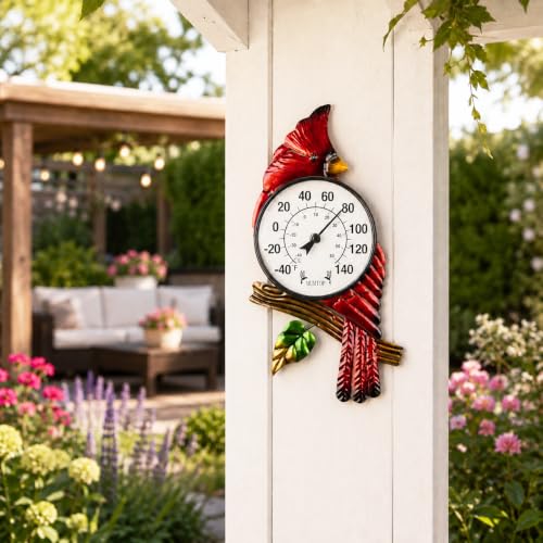 MUMTOP Outdoor Thermometer, Cardinal Outside Decor for Patio, Yard, Garden