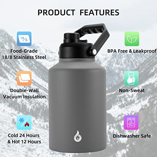 BJPKPK 128oz Insulated Water Bottle, 1 Gallon Water Jug, Stainless Steel - color: Gray, style: 128oz