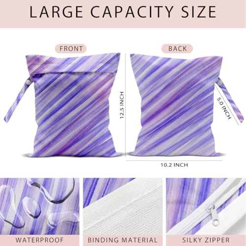 Wet Bag, 4Pcs Wet Dry Bag Set, Reusable Waterproof Bags with Purple Diagonal, Bow, Heart & Blue Diamond Lattice Prints for Women, Suitable for Beach Trips & Daily Organizing - color: Stripe & Bow & Heart & Plaid