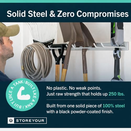 StoreYourBoard Garage Tool Organizer, 72 in, Holds 500 lb, 2 Pack | Garden Tool Rack Wall Mount, Garden Tool Organizer, Shovel Wall Mount, Rubber Coated Hooks - color: GRAY, size: 72" Heavy Duty Steel Rack | 8 Hooks | Holds 500lbs