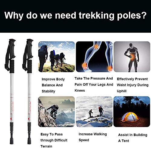 Aihoye Hiking Trekking Poles, 2 Pack Walking Hiking Sticks for Men &Women - color: silver