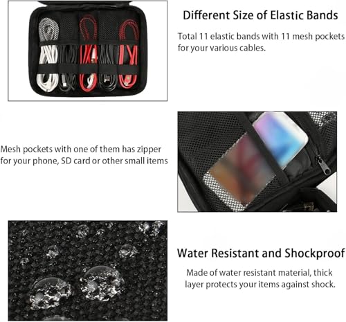 MATEIN Electronics Organizer, Waterproof Travel Electronic Case, Black | Portable Double Layer, Cable Storage Bag for Camera Accessories, Cord, Charger, Power Bank, Flash Drive, Phone, SD Card