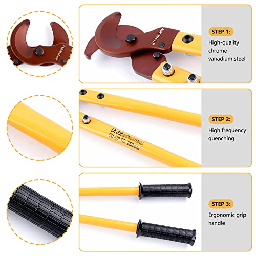 Cable Cutter,Knoweasy LK-250 Wire Rope Cutter and Heavy Duty Wire Cutter with Long Labor Saving Arms for Copper Aluminum Wire up to 250mm² - size: LK250