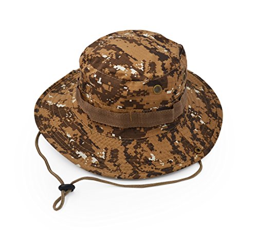 Outdoor Wide Brim Sun Protect Hat, Classic US Combat Army Style Bush Jungle Sun Cap for Fishing Hunting Camping - color: Yellow Digital