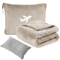 Travel Blanket Airplane Compact with Bag, Travel Essentials 3 in 1 Packable Airplane Blanket, Travel Pillow and Blanket Set, Inflatable Pillow, Luggage Sleeve & Backpack Clip (Camel) - color: Camel