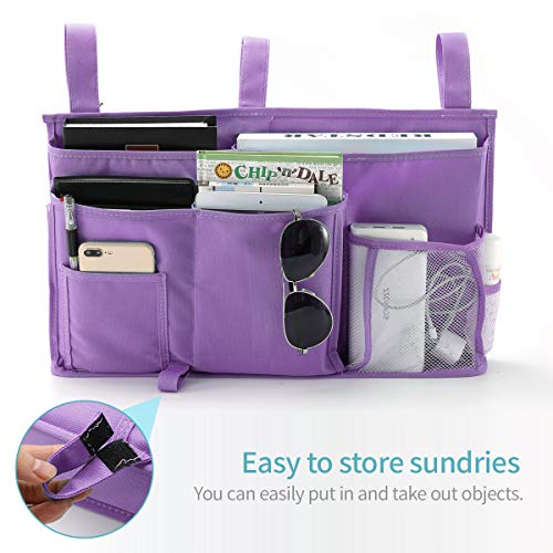 Bseash Bunk Bed Organizer, Bedside Caddy Hanging Bed Organizer Storage Bag 8 Pockets, for College Dorm Rooms Bed, Hospital Bed, Baby Bed Rails, 600D Oxford Cloth (Purple) - color: Purple, size: Large