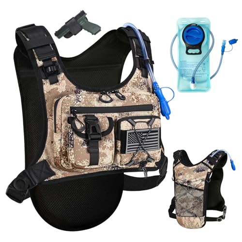 Criuage USA Patent Running Hydration Vest Backpack, Lightweight Chest Pack with 2.0L Water Bladder Bag Daypack for Hiking Running Cycling Race Marathon for Women Men - color: Cakhaki