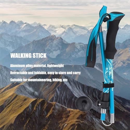 Adjustable Collapsible Trekking Pole – Lightweight Aluminum Alloy Hiking Walking Stick with Quick Lock for Adults & Seniors, Foldable - color: Blue