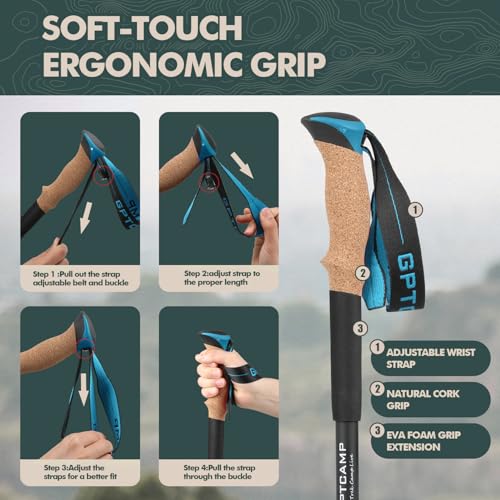 GPTCAMP Collapsible Hiking Trekking Poles with Cork EVA Grips - color: -Blue