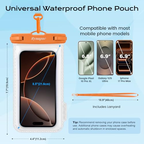 Rynapac Waterproof Phone Pouch 2 Pack, Waterproof Phone Case, [Up to 8.5''] | Face Unlock, Touchscreen, Durable IPX8 Dry Bag for iPhone 17 16 15 Pro Max, Includes Lanyard, Beach & Cruise Essentials 2026 - color: [Pink + Mint] Waterproof Phone Pouch