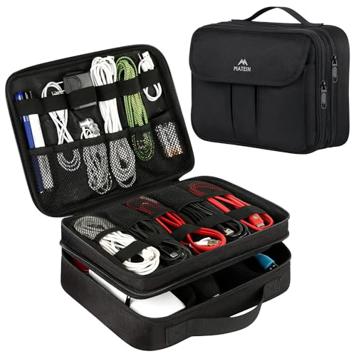 MATEIN Electronics Organizer, Waterproof Travel Electronic Case, Black | Portable Double Layer, Cable Storage Bag for Camera Accessories, Cord, Charger, Power Bank, Flash Drive, Phone, SD Card